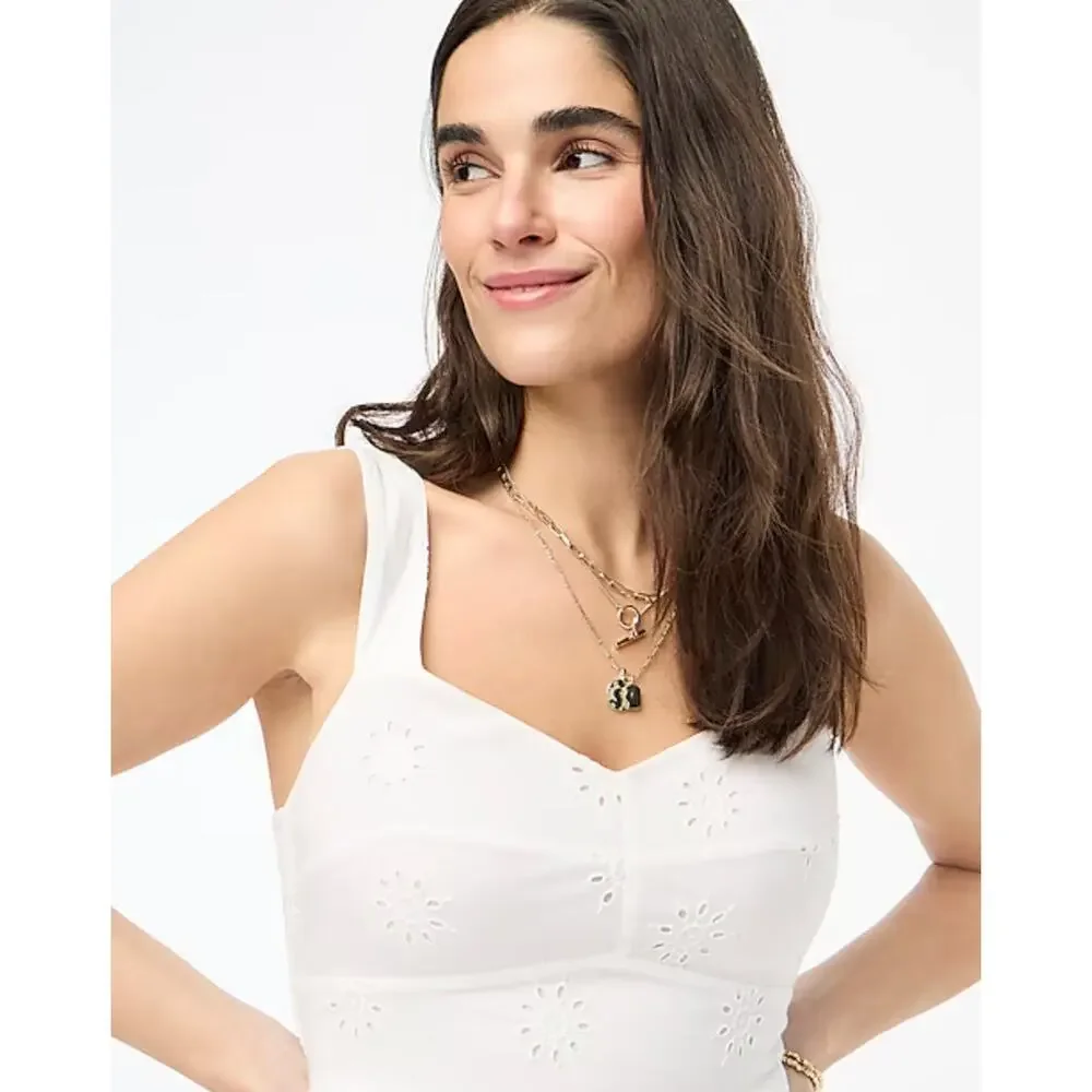 NEW J.Crew Eyelet Midi Dress Cotton Cottagecore Pockets Retro A Line White US 6